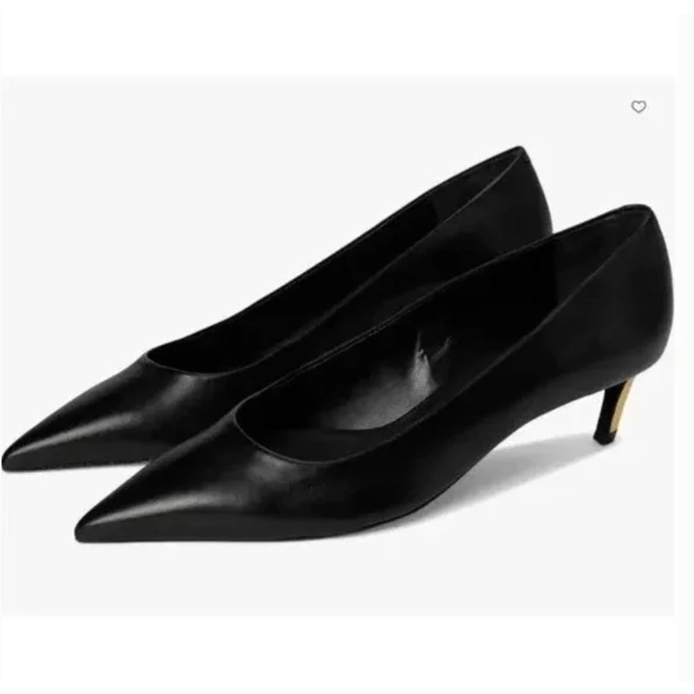 SCHUTZ New in Box Lou Mid Curve Pump Heel Black Leather with Gold Heel // 6